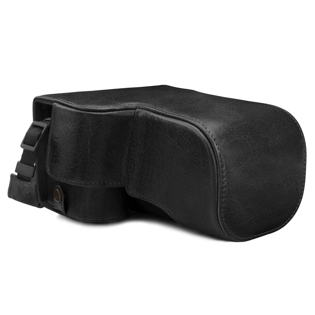 [AUSTRALIA] - MegaGear Ever Ready Genuine Leather Camera Case Compatible with Sony Alpha A6600 Black