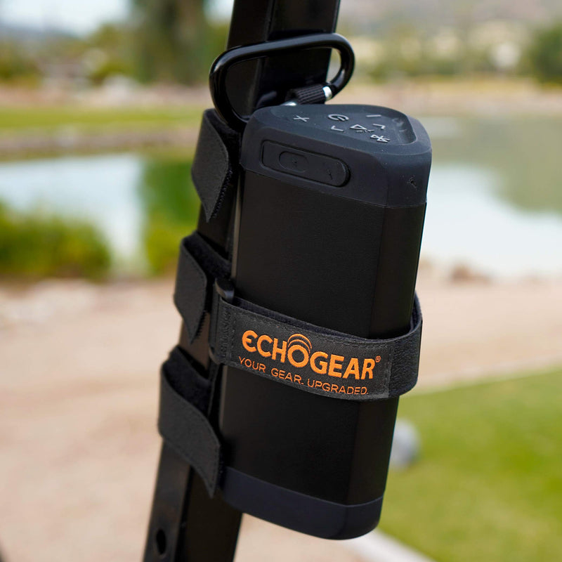  [AUSTRALIA] - ECHOGEAR Portable Speaker Mount with Carabiner for Boats, Bikes & Golf Carts - Adjustable Strap Securely Holds Any Bluetooth Speaker Under 3.8" Wide