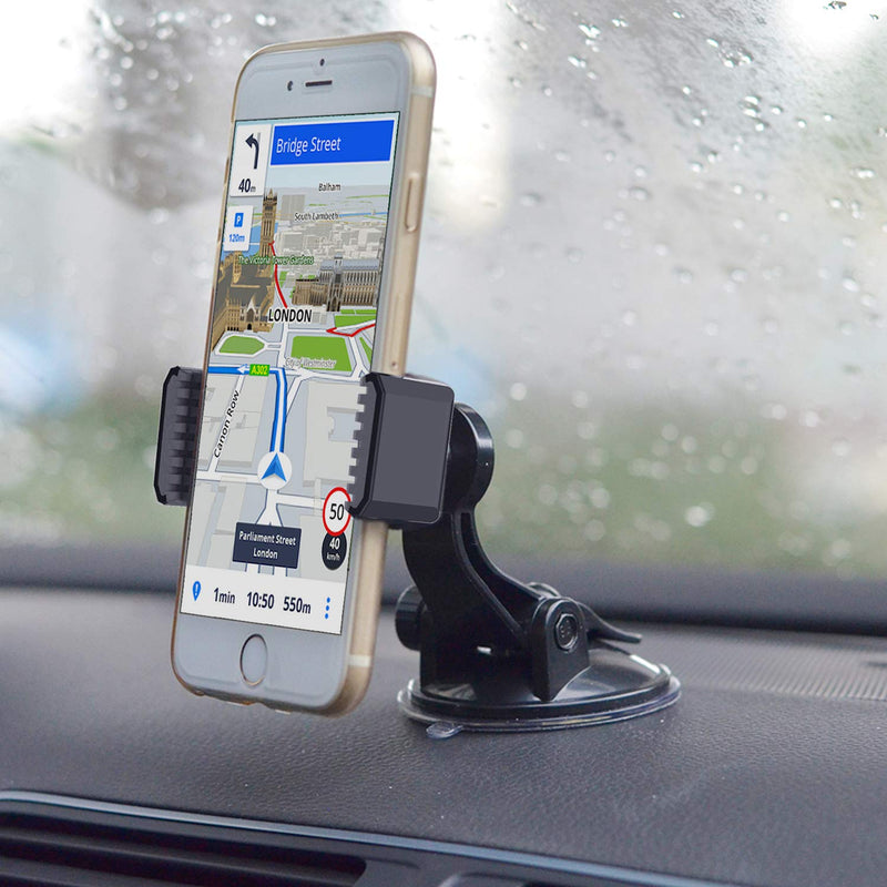  [AUSTRALIA] - APPS2Car Suction Cup Phone Holder for Car with Adjustable Arm, Low Profile Dashboard Phone Mount Compact Windshield Window Dash Mobile Stand Compatible w/All iPhone and Android Cell Phones