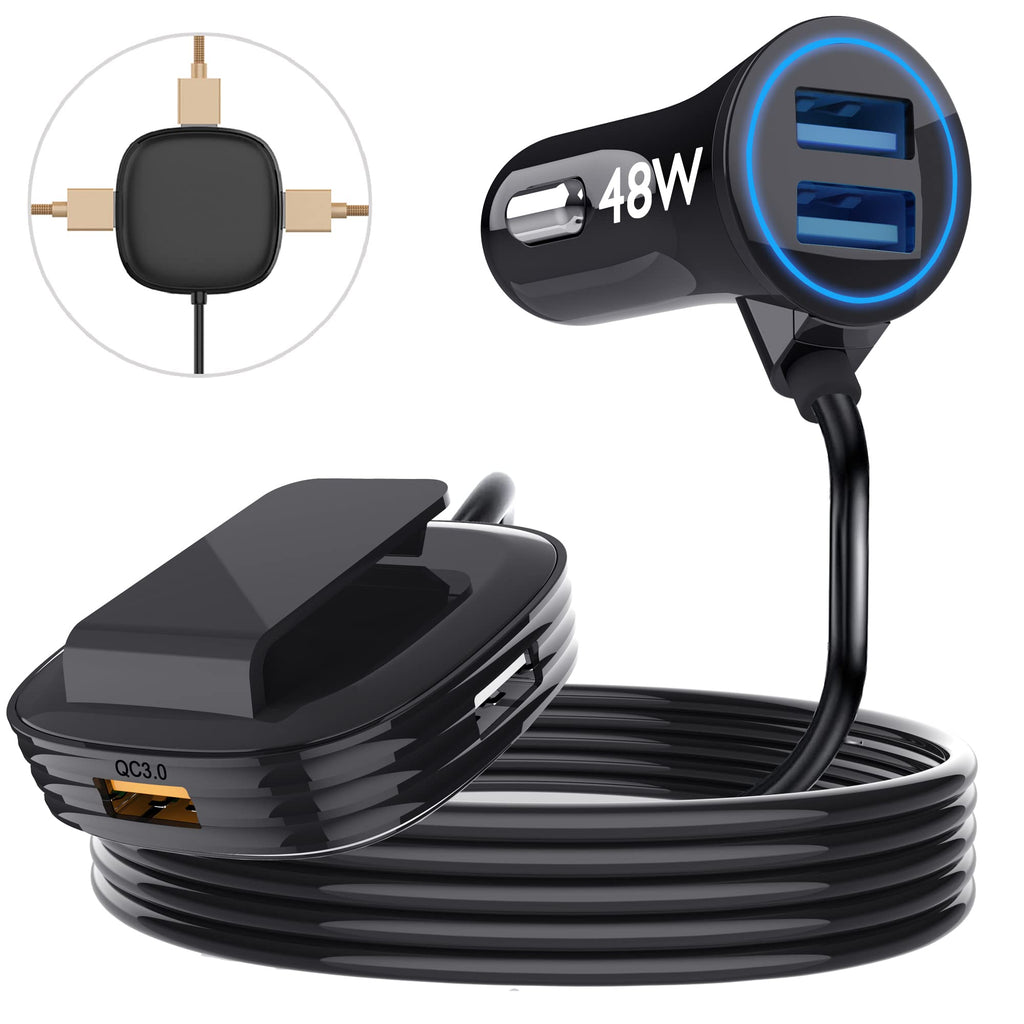  [AUSTRALIA] - 5 Multi Port Car Charger - Car Charger Adapter, 48W QC3.0 High Power Car Charger Multiple Ports for Smart Phone,9.6A(Max) USB Hub,Cigarette Lighter Charger with 5FT Cable for Back Seat Charging