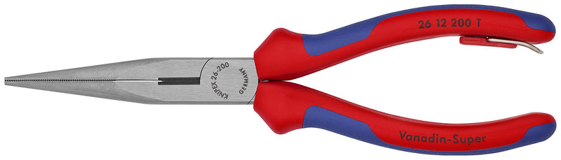 KNIPEX Tools - Long Nose Pliers With Cutter, Multi-Component, Tethered Attachment (2612200TBKA) Tether Point/Comfort Grip - LeoForward Australia