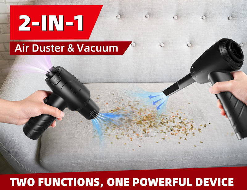  [AUSTRALIA] - 110000RPM Compressed Air Duster & Vacuum 2 in 1 with 7800mAh Rechargeable Battery & 80W Motor, 12000Pa Suction Power Electric Air Duster Vacuum Cleaner with 3 Gear & LED Light for PC Computer Keyboard