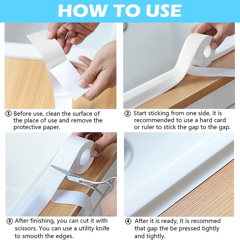  [AUSTRALIA] - Caulk Strip, 1.5" x 10.5Ft Self Adhesive Caulk Tape, PVC Waterproof Sealing Tape for Bathroom Bathtub Kitchen Toilet Wall White