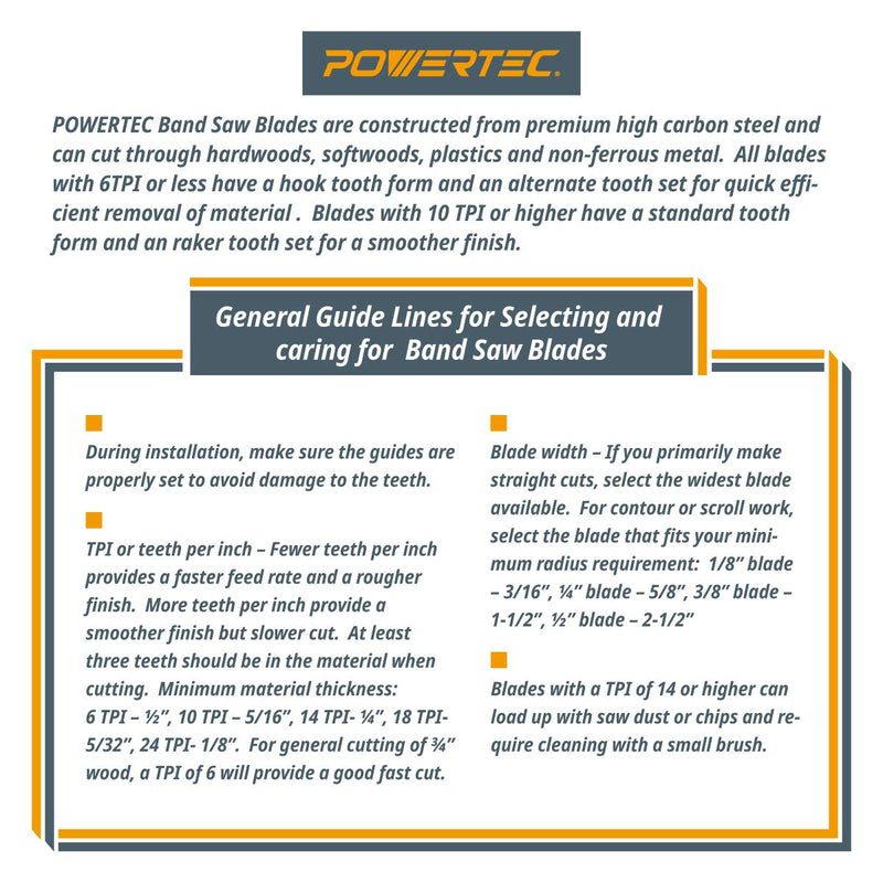 POWERTEC 13250 Bi-Metal Bandsaw Blade for Soft/Non-Ferrous Metal | 72-1/2" x 1/2" x 14 TPI Bi-Metal 1/2" x 14 TPI - LeoForward Australia