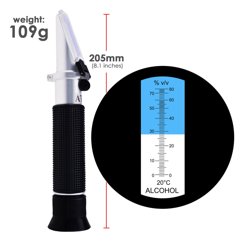 Alcohol Refractometer with ATC 0~80% VOL Volume, Optical Handheld Concentration Tester Meter for Distilled Beverages Wine Making Winemakers Homebrew 0-80% - LeoForward Australia