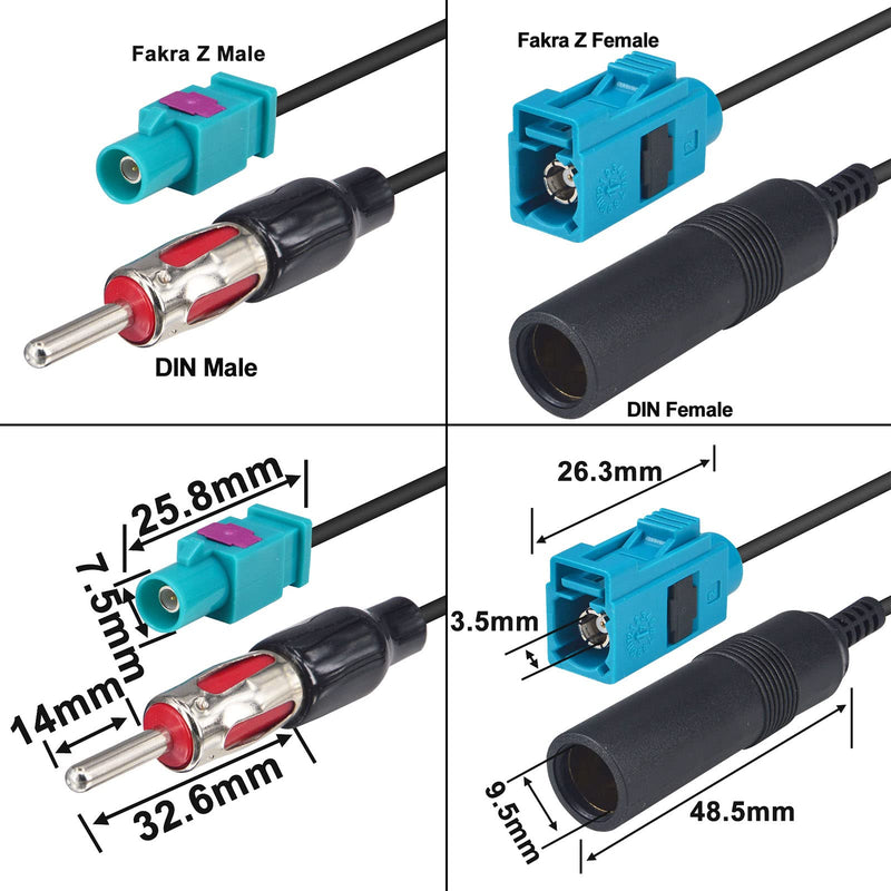  [AUSTRALIA] - onelinkmore Car Antenna Universal Vehicle Radio Stereo AM & FM Antenna Connector Cable Fakra Z Male Female to DIN Plug Connector Cable for Car Stereo Audio HD Radio Head Unit CD Media Player Receiver