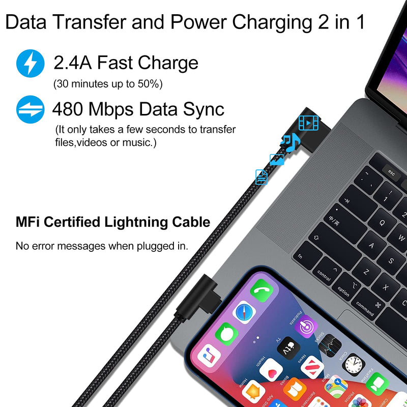  [AUSTRALIA] - Osecet iPhone Charger 3ft MFi Certified 3 Pack 90 Degree Nylon Braided Lightning Cable Right Angle iPhone Charging Cord for iPhone 13 12 11 Pro X XS XR 8 Plus 7 6 5 and More (Black, 3 FT) Black