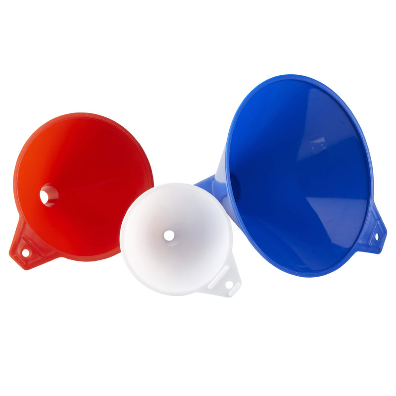  [AUSTRALIA] - KarZone All Purpose Automotive Funnels - Red, White, Blue - Oil, Gas, Lubricants and Fluids