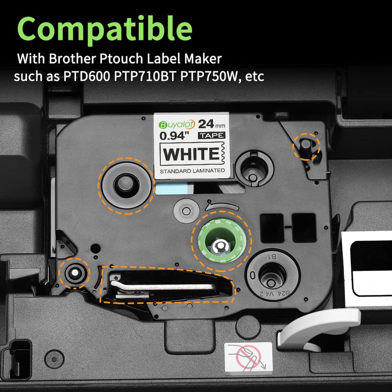  [AUSTRALIA] - Buyalot Compatible 1 Inch Label Tape Replacement for Brother P Touch 24mm Tape Tze-251 TZ TZe 251 0.94 Laminated White for Brother Ptouch PTD600 PT-P710BT PTP750W Label Maker, 8-Pack