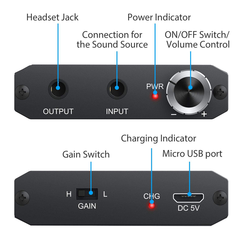  [AUSTRALIA] - eSynic Professional Headphone Amplifier Portable Headphone Volume Amplifier Rechargeble Headphone Amps Digital HiFi Amp With 3.5mm Jack & a Two-stage Gain Switch for MP3 MP4 Phones and Computers etc Style-A