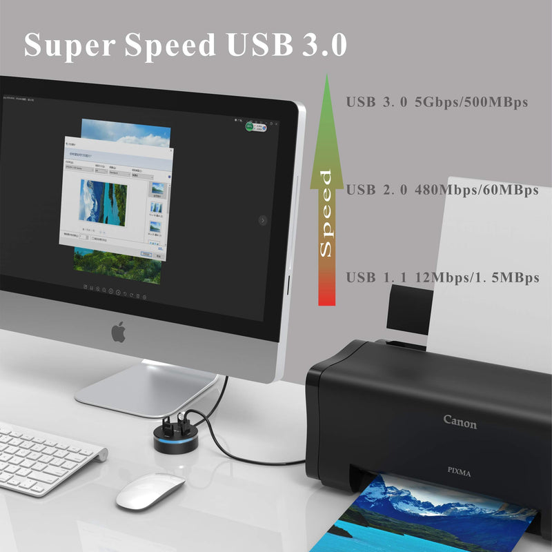 HKN Desktop USB 3.0 Hub with Long Cable Computer USB3.0 with Long Cord USB3 Splitter with 3.1ft Line Slim&Portable USB 3 Hub with 4 Ports for Laptop Tabletop/Station/PC/Flash Drive/Mobile HDD/U Disk - LeoForward Australia