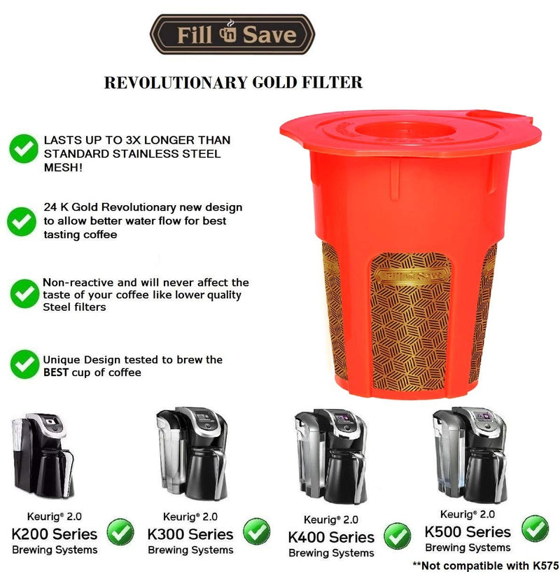 Fill N Save 2 Pack Reusable Carafe K-Cups. 24K Gold Reusable coffee filter for the Keurig 2.0, K200, K300, K400, K500 Series of Machines. Refillable K Carafe Pods - LeoForward Australia