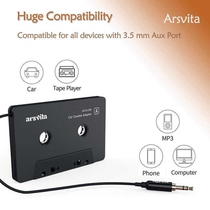 Arsvita Car Audio Cassette to Aux Adapter , 3.5 MM Auxillary Cable Tape Adapter - LeoForward Australia