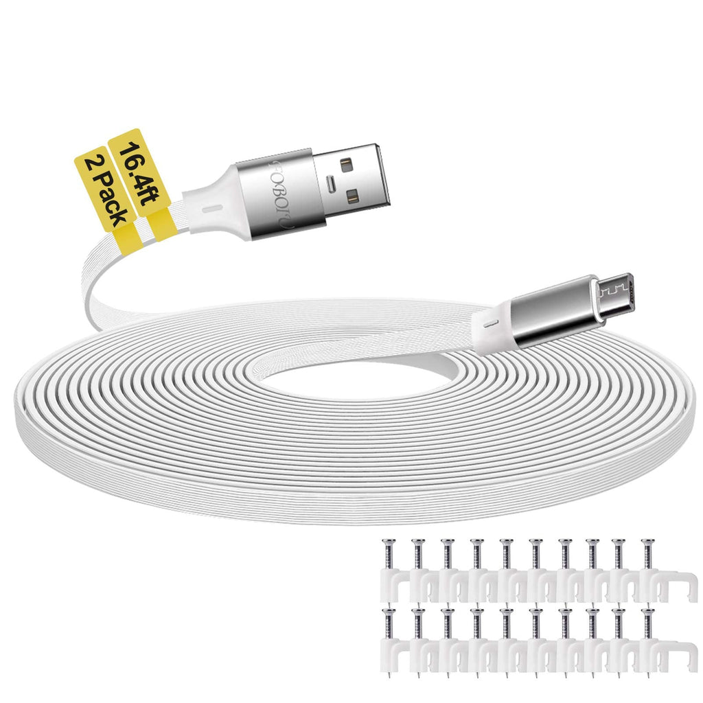  [AUSTRALIA] - 2 Pack 16.4FT Micro USB Extension Cable, Micro USB Power Charging and Data Sync Cord for WyzeCam, WyzeCam Pan, Cloud Cam, Yi Camera, Nest Indoor Cam, Blink, Android Charging Cable for Android Phone 16.4 Feet White