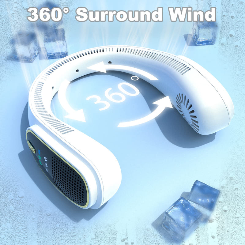  [AUSTRALIA] - Portable Neck Fan，4000mAh USB Rechargeable Personal Fan,3 Speeds 83 Air Outlet 360° Cooling Wearable Fan，Hand-free Neck Fan with Led screen for Women, Men, Office, Travel, Outdoor
