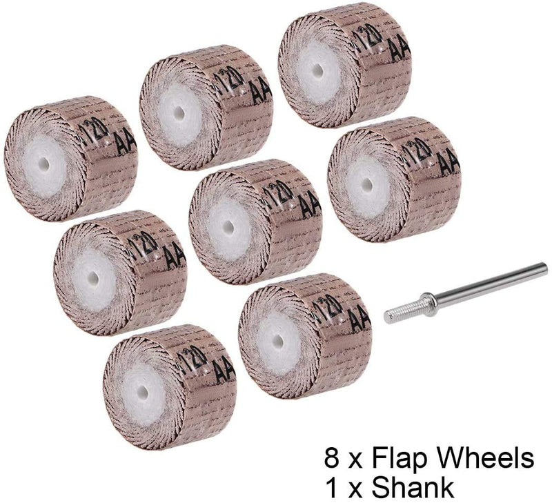  [AUSTRALIA] - Utoolmart 8 Pcs 20x16mm Flap Wheel 120 Grits Abrasive Grinding Head with 1/8 inches Shank for Rotary Tool 120# 8pcs