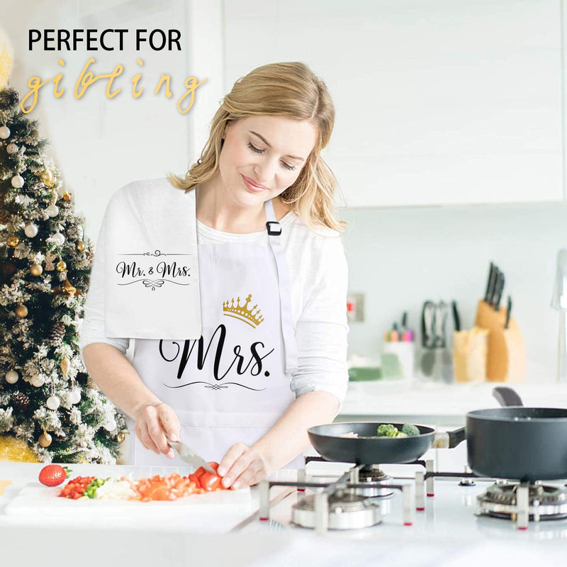  [AUSTRALIA] - Mr & Mrs Aprons Gift Set for Couple - Funny Housewarming Wedding Gifts for Couple, Engagement Gifts for Women, Bridal Shower Gift for Bride with Dish Towel, Oven Mitts & Pot Holder