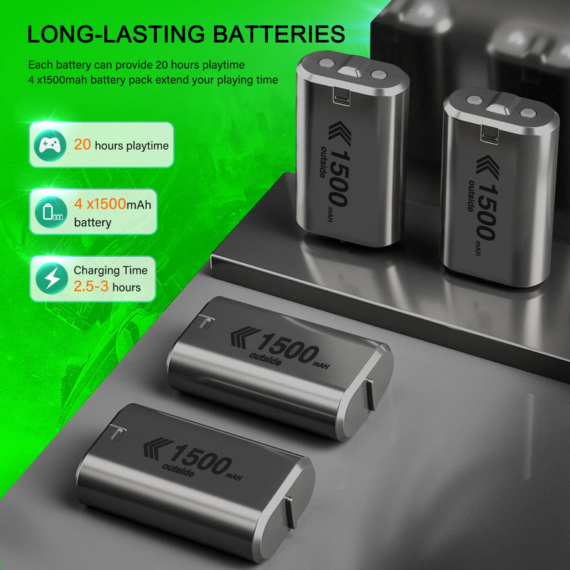  [AUSTRALIA] - Rechargeable Battery Packs for Xbox One/Xbox Series X|S, 4 X 1500mAh Xbox one Controller Battery Packs, High Capacity Rechargeable Batteries with Charger for Xbox One/One S/One X/One Elite