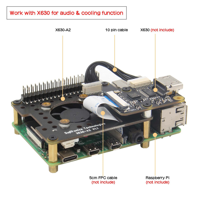  [AUSTRALIA] - Geekworm X630-A2 Auido Hat & Cooling Fan Expansion Board for X630 Hdmi to CSI-2 Module & Raspberry Pi 4 Model B(Not Include X630 & Raspberry Pi 4)