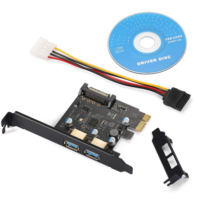  [AUSTRALIA] - BEYIMEI USB3.0 2-Port Expansion Card, PCI-E to USB 3.0 Type-A Expansion Card with 15-pin SATA Power Connector (Includes SATA Cable), Suitable for Windows XP/Vista / 7/8/10 / Linux(2X Type a) 2USB