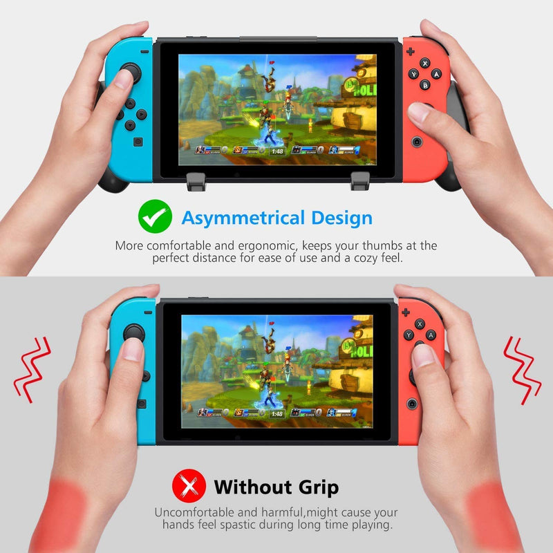  [AUSTRALIA] - Switch Grip with Upgraded Adjustable Stand Compatible with Nintendo Switch, OIVO Asymmetrical Grip with Upgraded Adjustable Stand/Cartridge Holders and 5 Game Slots- 4 Thump Caps Included Black