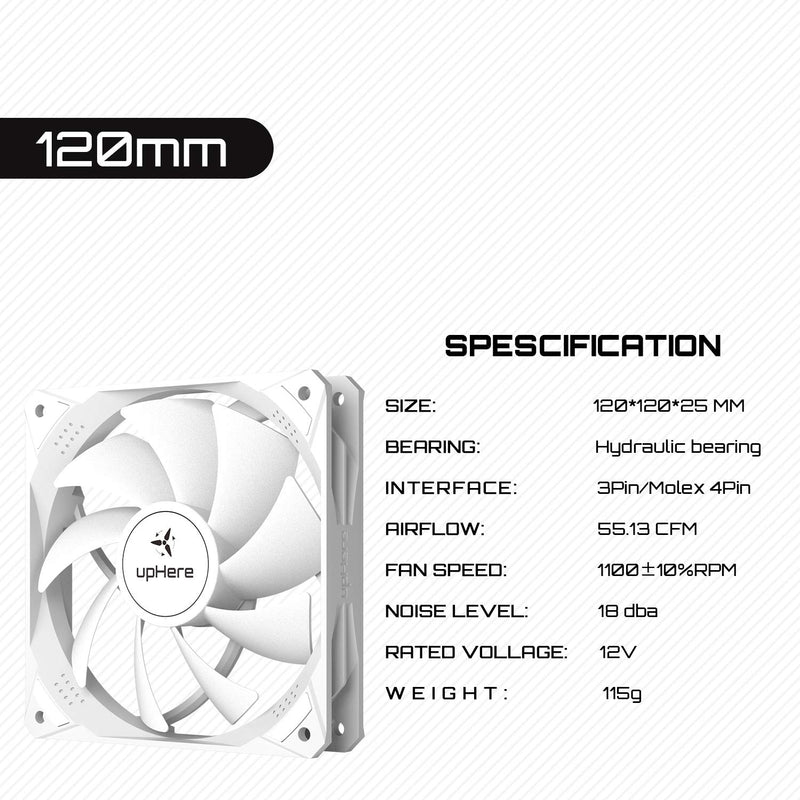  [AUSTRALIA] - upHere 120mm White Case Fan 3Pin High Airflow Long Life for Computer Cases Cooling,5-Pack,NT12043-5 5-PACK