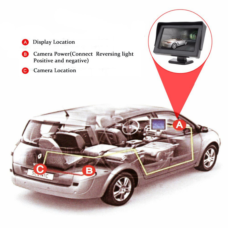  [AUSTRALIA] - B-Qtech 4.3 inch LCD Display Backup Camera and Monitor Rear View Reverse Camera Waterproof for Car SUV Van