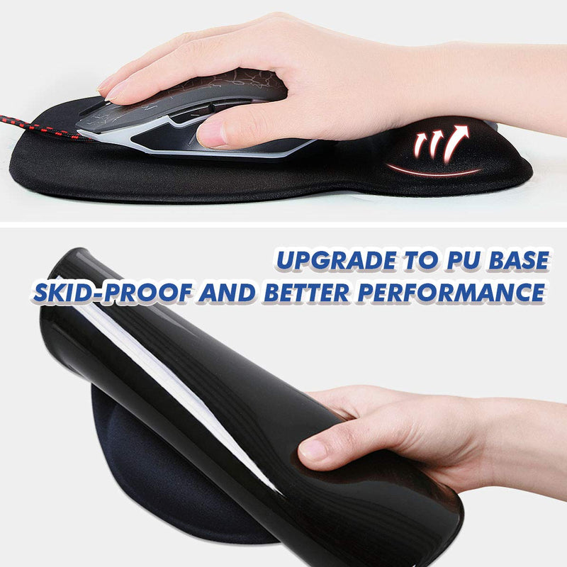 2 PCS Mouse Pad with Wrist Support Bar Set Ergonomic Mouse Pad with Gel Wrist Rest Support, Gaming Mouse Pad with Lycra Cloth, Non-Slip PU Base for Computer Laptop Home Office & Travel Black - LeoForward Australia