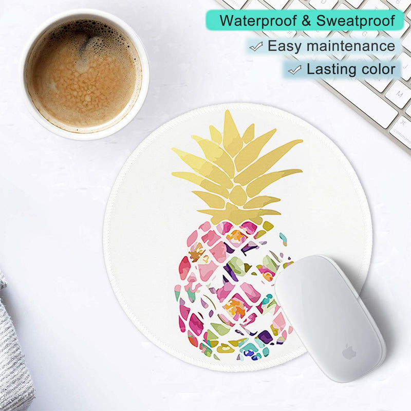  [AUSTRALIA] - Mouse Pad with Design, ITNRSIIET Small Custom Mouse Mat for Women and Girls, Enhanced Thickness, Dual Stitched Edges, Ultra Soft, Cute Round Mousepad for Computer Office Gaming Laptop Mac, Pineapple Colorful Pineapple