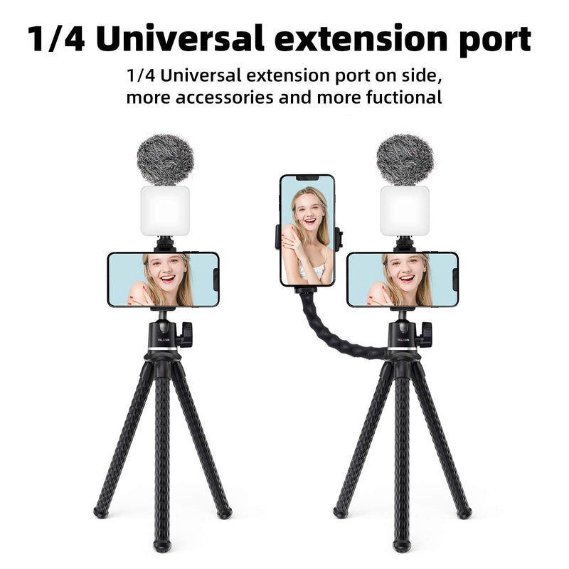  [AUSTRALIA] - Camera/Phone Flexible Tripod, with Phone Holder/Camera Mount Adapter/Extension Arm for iPhone Max Plus Samsung Canon Nikon Sony Video Vlogging Live Streaming Tripod A Bundle