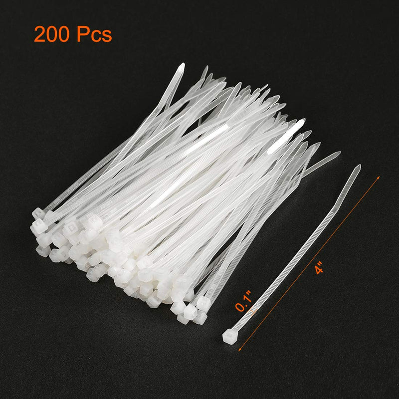  [AUSTRALIA] - uxcell Nylon Cable Ties 4 Inch Length 0.1 Inch Width Self-Locking Zip Ties White 200pcs