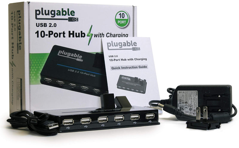 Plugable USB Hub, 10 Port - USB 2.0 with 20W Power Adapter and Two Flip-Up Ports - LeoForward Australia
