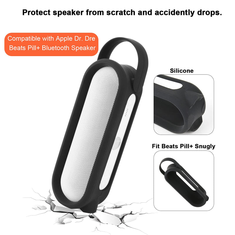  [AUSTRALIA] - Silicone Case for Beats Pill+ Portable Wireless Speaker - Stereo Bluetooth, TXEsign Travel Carrying Case Silicone Protective Pouch with Handle Stand Up Cover for Beats Pill Plus (Black) Black