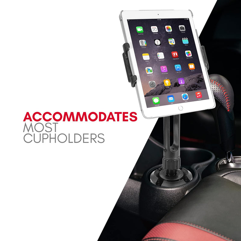  [AUSTRALIA] - Macally Cup Holder Tablet Mount - Heavy Duty iPad Cup Holder Car Mount Stand or Tablet Holder for Car, Truck, and Vehicle - Fits Devices 3.5" - 8” Wide with Case - Adjustable iPad Holder for Car