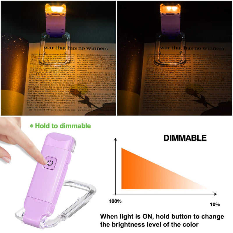  [AUSTRALIA] - BIGLIGHT Amber Book Reading Light, LED Clip on Book Lights, Reading Lights for Books in Bed, Small Book Light for Kids, USB Rechargeable, 2 Brightness Adjustable for Eye Protection, Lavender