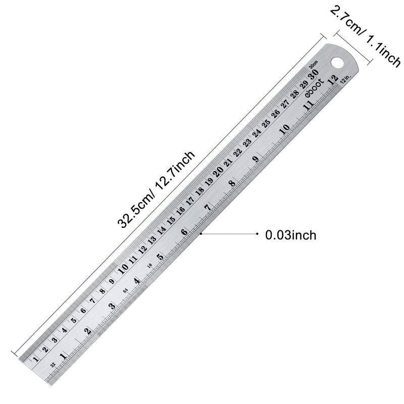  [AUSTRALIA] - Stainless Steel Ruler and Metal Rule Kit with Conversion Table (Silver, 12 Inch, 12 Inch) Silver
