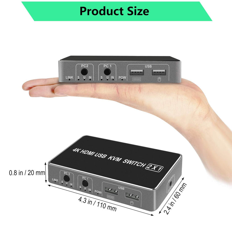  [AUSTRALIA] - Pasow KVM Switch HDMI 2 in 1 Out 2 Port Keyboard Mouse Switcher USB Switch