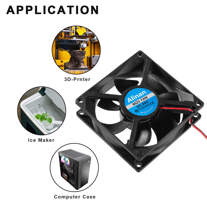  [AUSTRALIA] - Alinan 4pcs 8025 24V Fan 80x80x25mm 2-pin Sleeve Bearing Brushless DC Cooling Fan 3D Printer Cooling Fan Computer Fan 4