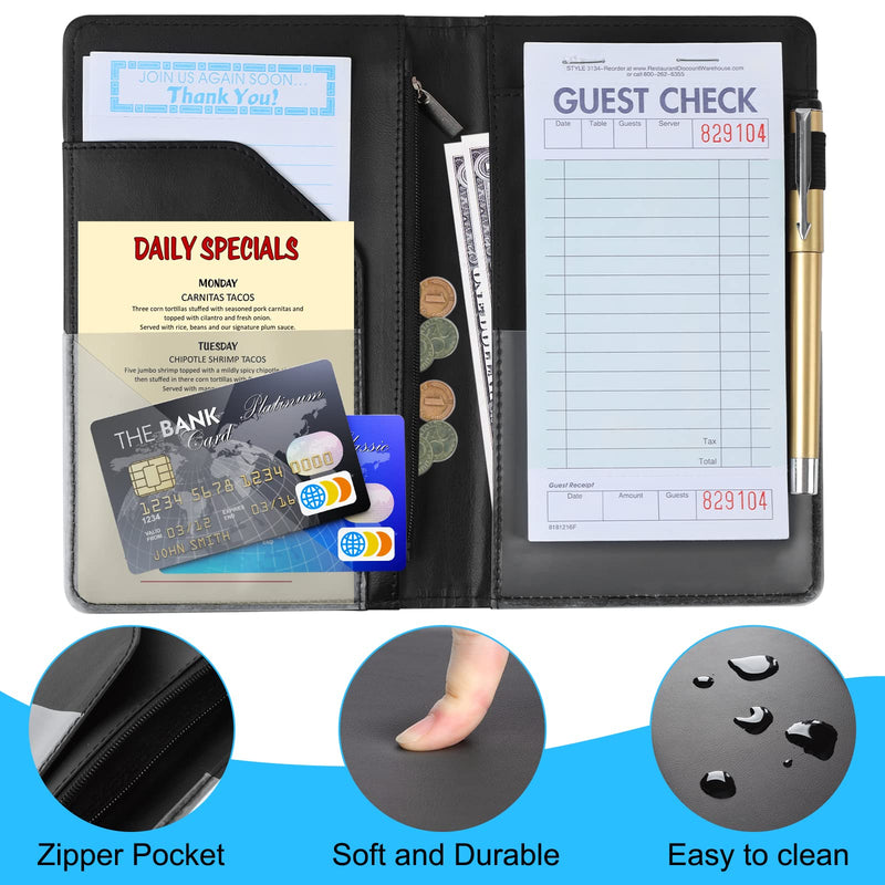  [AUSTRALIA] - LINTRU Server Books for Waitress, Premium Pu Leather 5 x 8 Inch Servers Book with Zipper Pocket, Waitress Book Fit for Aprons, Check Presenters for Restaurants (Black) Black