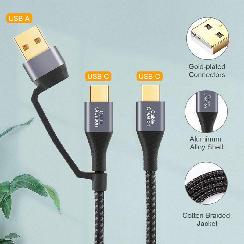  [AUSTRALIA] - CableCreation 2 in 1 USB C Cable 2m Braided USB2.0 C to C Cable 60W USB-A/C to C 3A Fast Charging Cable Data 480Mbps for MacBook iPad Mini iPad Pro Z Flip S22 S21 and Other USB C Devices Black 6.6FT