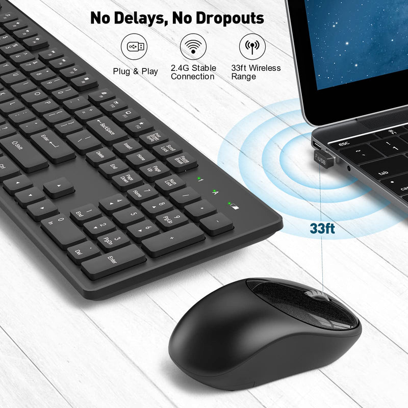  [AUSTRALIA] - Wireless Keyboard and Mouse Combo, Trueque 2.4GHz Cordless Full Size Computer Keyboard and 1600 DPI Silent Mouse for Computer, Laptop, PC, Desktop, Windows, Mac (Black) Black