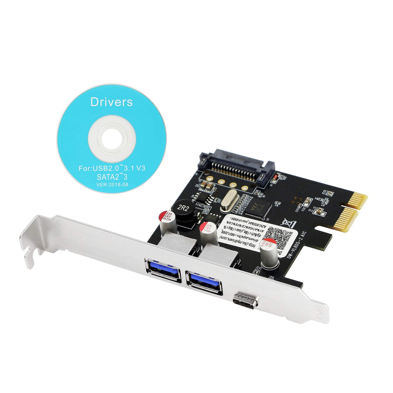  [AUSTRALIA] - SinLoon PCI-E to USB 3.0 & Type-C 3.1 Expasion Card with 15-Pin SATA Power Connector Build in Self-Powered Technology-No Need Additional Power Supply