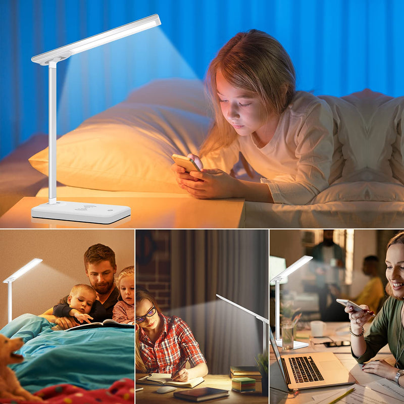 COSITA LED Desk Lamp with Wireless Charger and USB Charging Port, 6 Brightness Levels & 3 Lighting Modes Desk Light, Touch Control, Eye-Caring Desk Lamp with Adapter for Home Office, White - LeoForward Australia