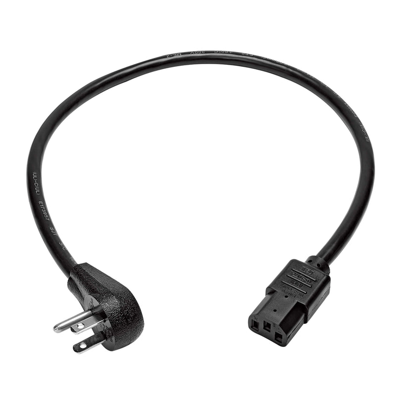 Desktop Computer Power Cord, Right-Angle 5-15P to C13 - Heavy Duty, 15A, 125V, 14 AWG, 2 ft, Black - LeoForward Australia