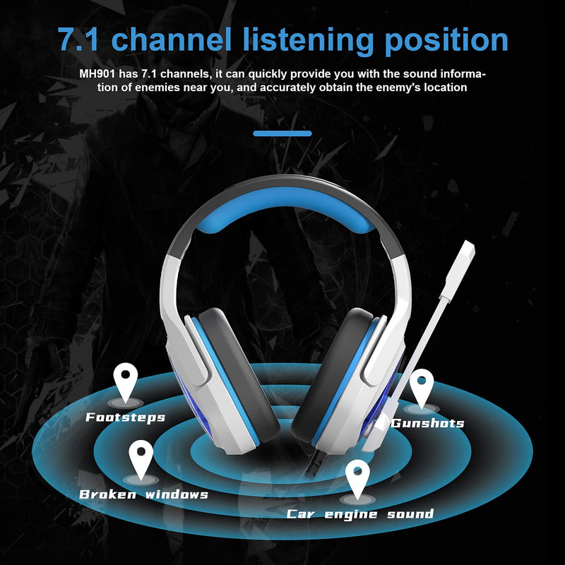 Anivia USB Gaming Headset for PS4 PS5 Xbox One Controller Gaming Headphones with Mic Over Ear Headphones Noise Cancelling Soft Memory Earmuffs for PC Switch Laptop Tablet Mac (White Blue) - LeoForward Australia