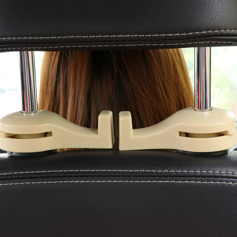  [AUSTRALIA] - LivTee Car Back Seat Headrest Hooks, 2-Pack Car Seat Organizer Accessory for Coats Umbrellas Grocery Bags Handbag & More, Beige …