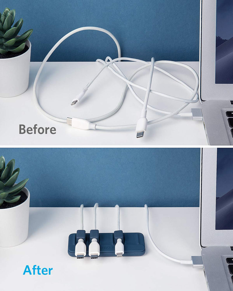  [AUSTRALIA] - Anker Cable Management, Magnetic Cable Holder, Desktop Multipurpose Cord Keeper, 5 Clips for Lightning Cables, USB C Cables, Micro Cables, Sticks to Wood, Marble, Metal, Glass (Blue, 2 Pack)