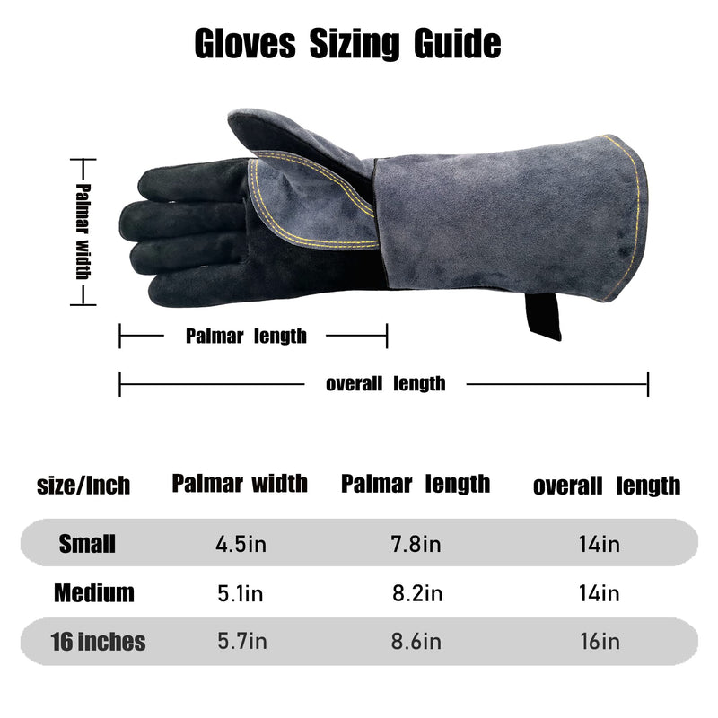  [AUSTRALIA] - WZQH 16 Inches,932℉,Leather Forge Welding Gloves, Heat/Fire Resistant,Mitts for BBQ,Oven,Grill,Fireplace,Tig,Mig,Baking,Furnace,Stove,Pot Holder,Animal Handling Glove.Black-gray One Size (Pack of 1) Black-gray