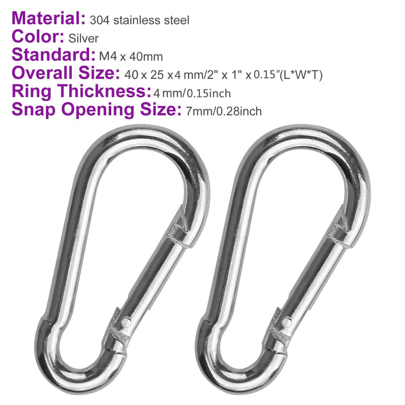  [AUSTRALIA] - Acrux7 60Pcs M4 Stainless Steel Spring Snap Heavy Duty Carabiner Clips Hook 1.57 Inch Small Carabiner Chain Clip Quick Link for Camping Fishing Hiking and Traveling