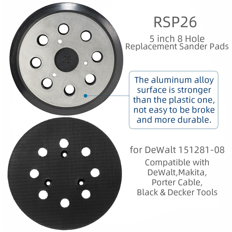  [AUSTRALIA] - EAGLEGGO RSP26 Upgraded Steel Plate 5" Diameter 8 Hole Sander Hook and Loop Orbital Sander Pad Replaces DeWalt OE # 151281-08, Compatible with DeWalt, Black & Decker Tools (1 Pack)